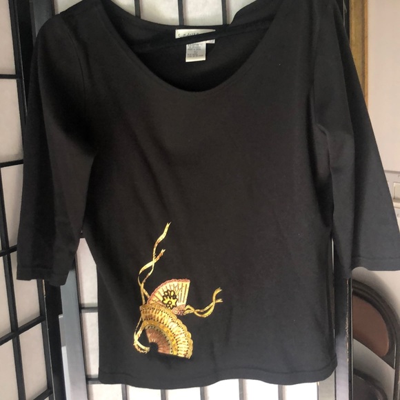 Vintage Black top wfans embellished with beading. - Picture 5 of 5